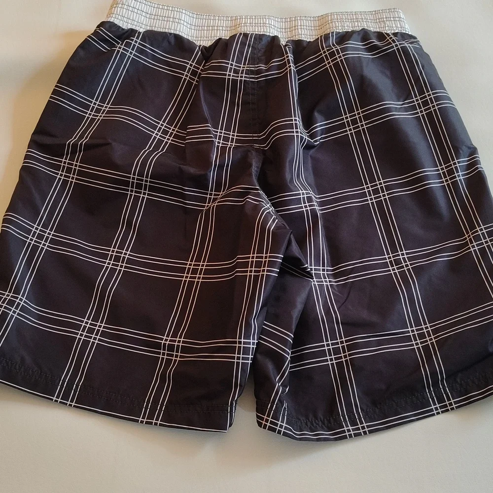 NFL Green Bay Packers Swim Trunks L Black & White Plaid Beach Vacation Resort
